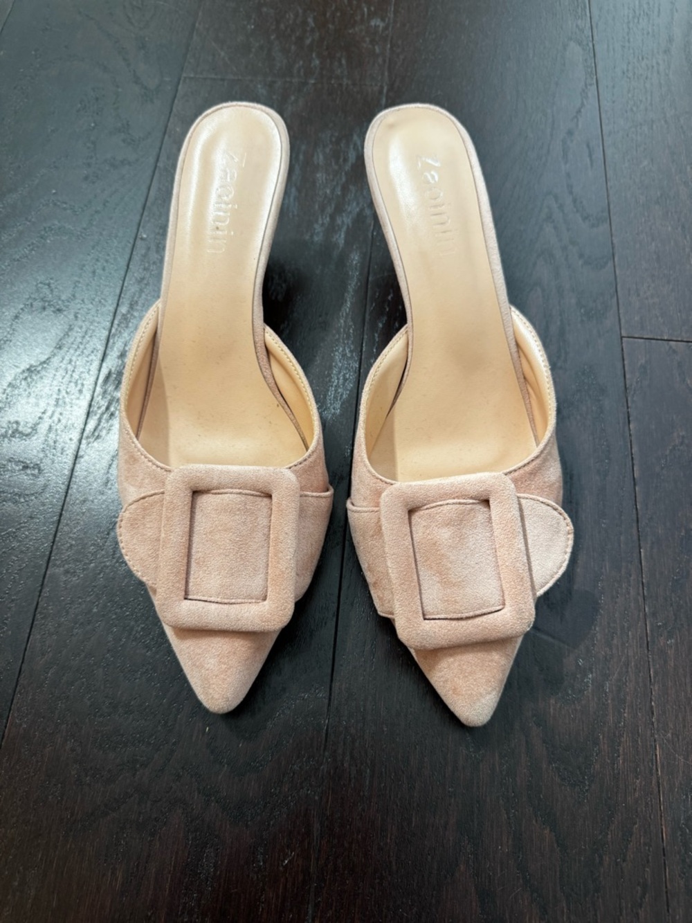 Pointed Mule Slides with Decorative Buckle - Blush